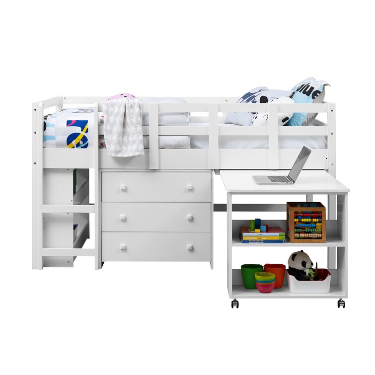 Donco kids low study loft desk on sale twin bed with chest and bookcase